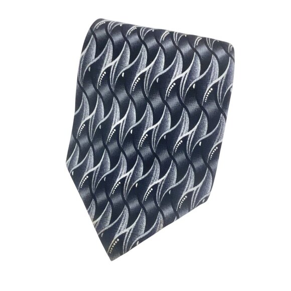 Pierre Cardin Black & Gray Silk Tie With Abstract Wave Pattern Business Office - Picture 6 of 6